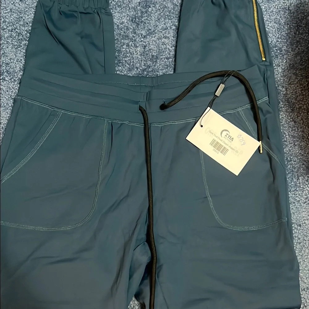 Dark Teal Peak Zipper Jogger Pants with Drawstring NWTB #2091 - Picture 1 of 3